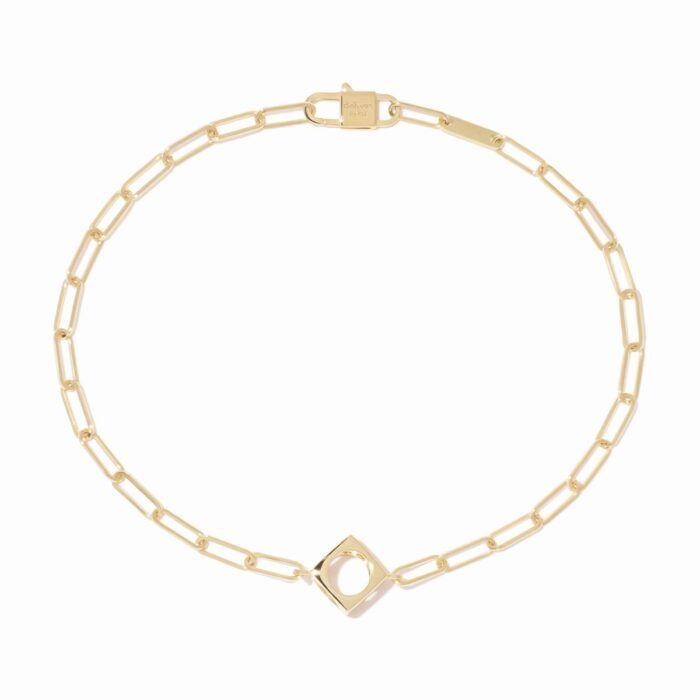 Bracelet Dinh Van Le Cube Le Pavé Petit Modèle sur Chaîne Or Jaune