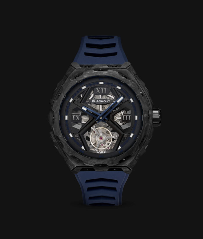 Montre Blackout Watches XPE Tourbillon Black Blue Bracelet Caoutchouc 42.5MM Montre Blackout Watches XPE Tourbillon Black Blue Bracelet Caoutchouc 42.5MM