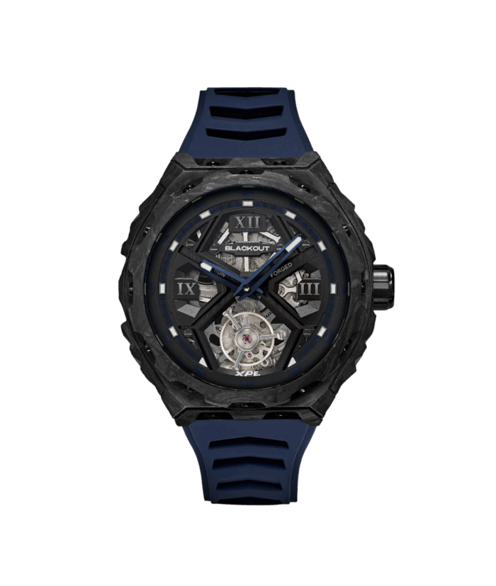Montre Blackout Watches XPE Tourbillon Black Blue Bracelet Caoutchouc 42.5MM