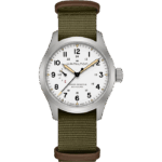 Montre Hamilton Khaki Field Mechanical Power Reserve Cadran Blanc Bracelet Textile 40MM