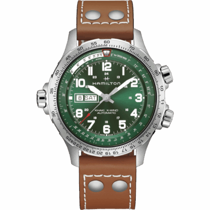 Montre Hamilton Khaki Aviation X-Wind Day Date Auto Cadran Vert Bracelet Cuir 45MM
