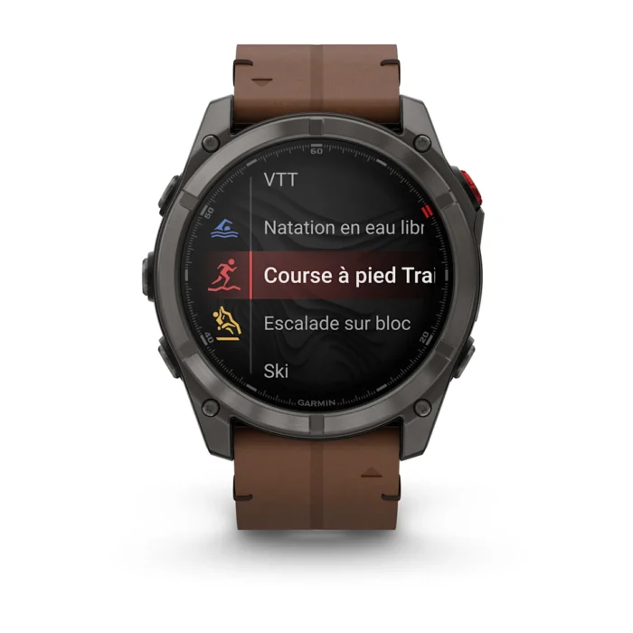 Montre Garmin Fenix 8 Pro Amoled Sapphire Titane Carbon Grey Connectée Bracelet Cuir 51MM Montre Garmin Fenix 8 Pro Amoled Sapphire Titane Carbon Grey Connectée Bracelet Cuir 51MM