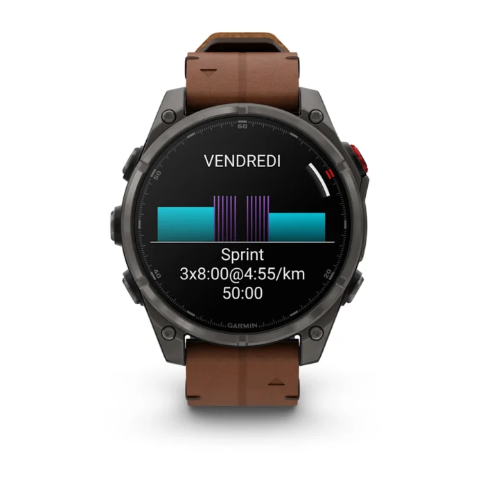 Montre Garmin Fenix 8 Pro Amoled Sapphire Titane Carbon Grey DLC Connectée Bracelet Cuir 47MM Montre Garmin Fenix 8 Pro Amoled Sapphire Titane Carbon Grey DLC Connectée Bracelet Cuir 47MM