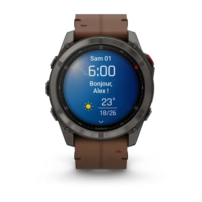 Montre Garmin Fenix 8 Pro Amoled Sapphire Titane Carbon Grey Connectée Bracelet Cuir 51MM Montre Garmin Fenix 8 Pro Amoled Sapphire Titane Carbon Grey Connectée Bracelet Cuir 51MM
