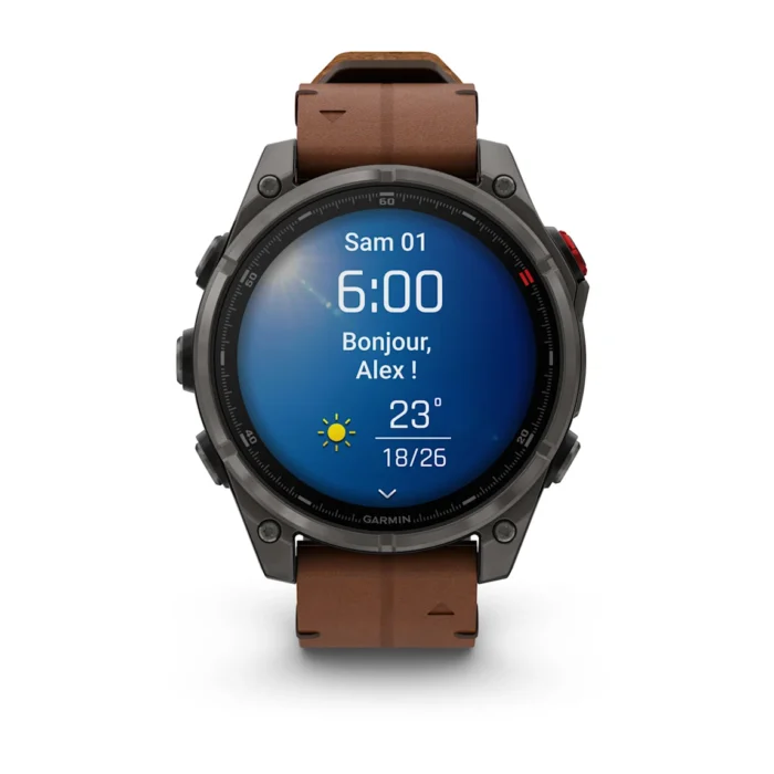 Montre Garmin Fenix 8 Pro Amoled Sapphire Titane Carbon Grey DLC Connectée Bracelet Cuir 47MM Montre Garmin Fenix 8 Pro Amoled Sapphire Titane Carbon Grey DLC Connectée Bracelet Cuir 47MM