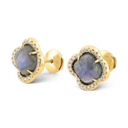 Boucles d'Oreilles Morganne Bello Puces Songe Labradorite et Entourage Diamants Or Jaune