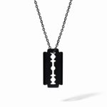 Pendentif Dinh Van Lame de Rasoir sur Chaîne Moyen Modèle 60cm Titane Noir