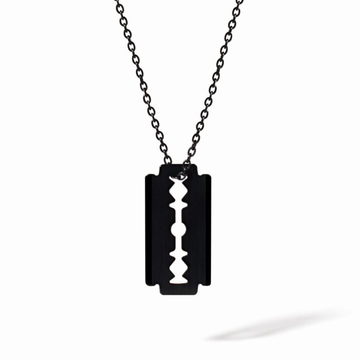 Pendentif Dinh Van Lame de Rasoir sur Chaîne Moyen Modèle 60cm Titane Noir