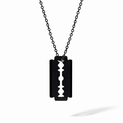 Pendentif Dinh Van Lame de Rasoir sur Chaîne Moyen Modèle 45cm Titane Noir