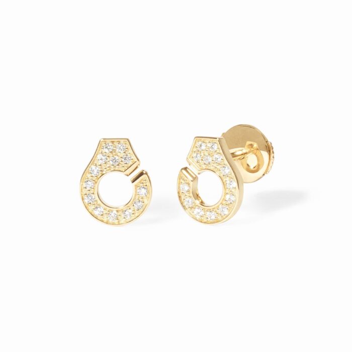 Puces D'oreilles Dinh Van Menottes Pavées Diamants Or Jaune