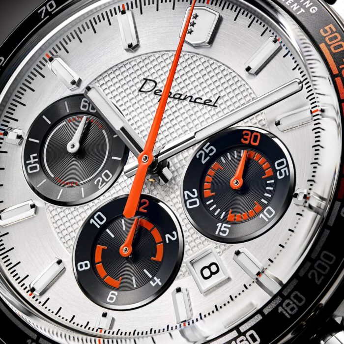 Montre Depancel Allure Chrono Auto Cadran Argenté Bracelet Cuir 43MM Montre Depancel Allure Chrono Auto Cadran Argenté Bracelet Cuir 43MM