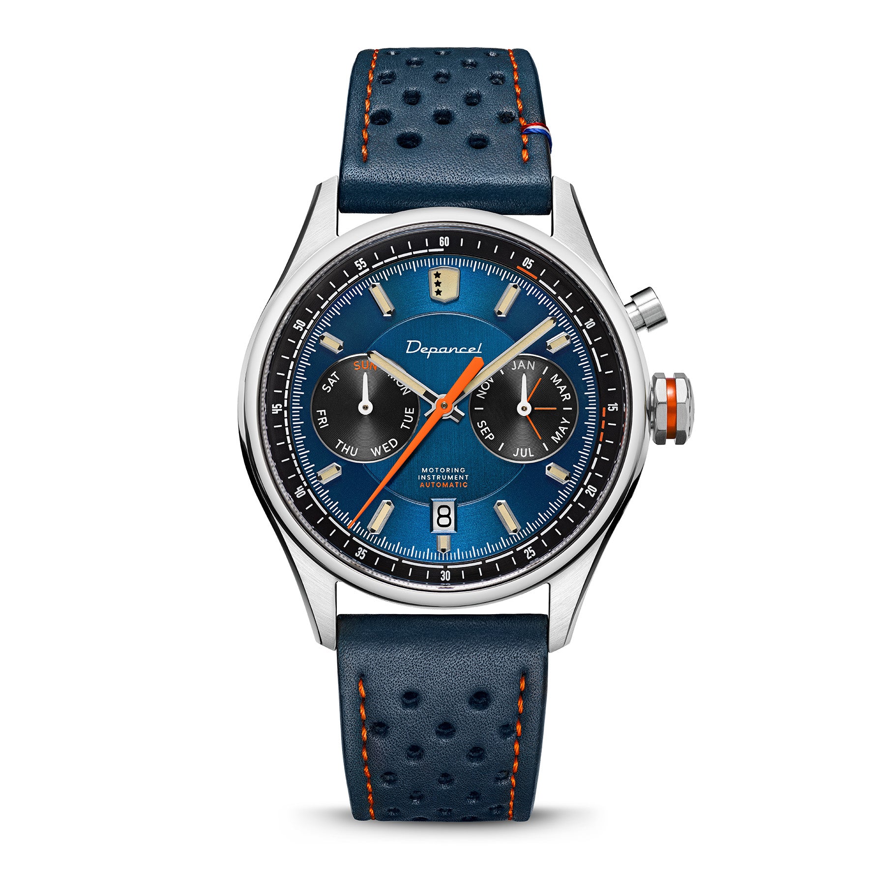 Montre Depancel Autosport Blue Auto Cadran Bleu Bracelet Cuir 39MM