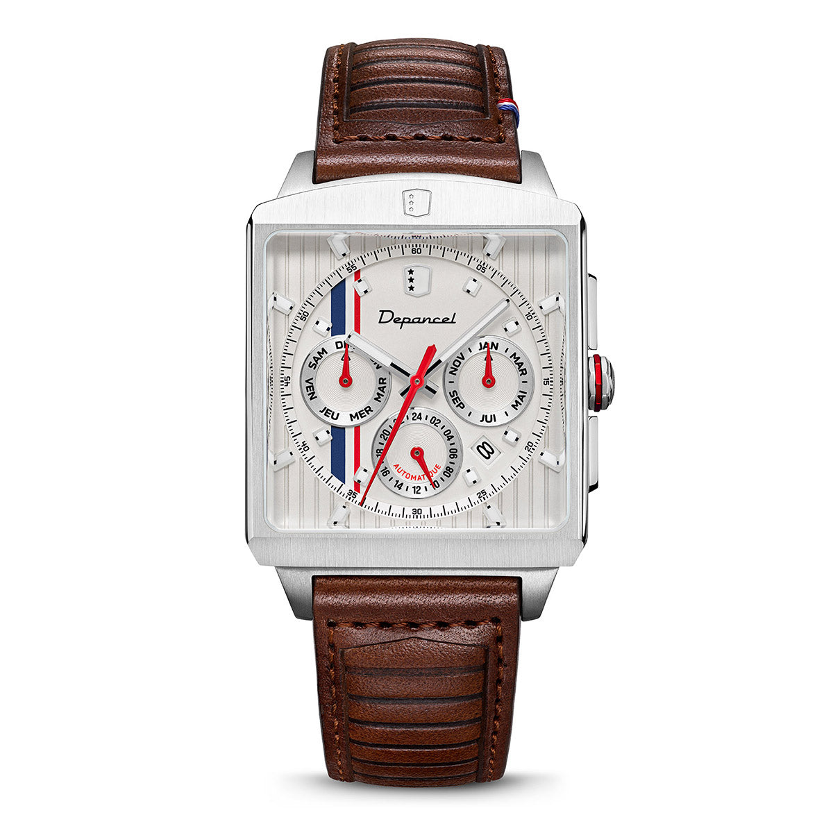 Montre Depancel Série R01 Ivory Auto Cadran Blanc Bracelet Cuir 43MM