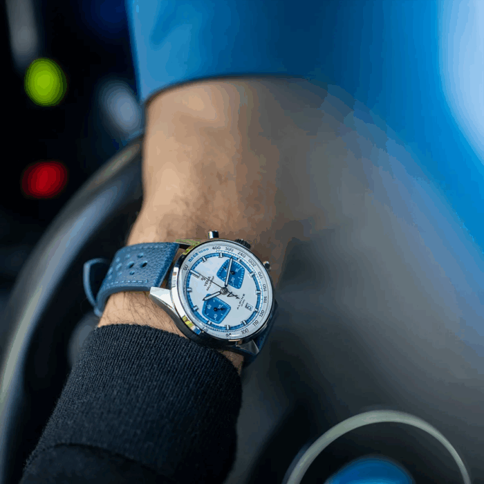 Montre Yema Rallygraf Alpine Cup Series Limited Chrono Auto Cadran Bleu Bracelet Cuir 41MM