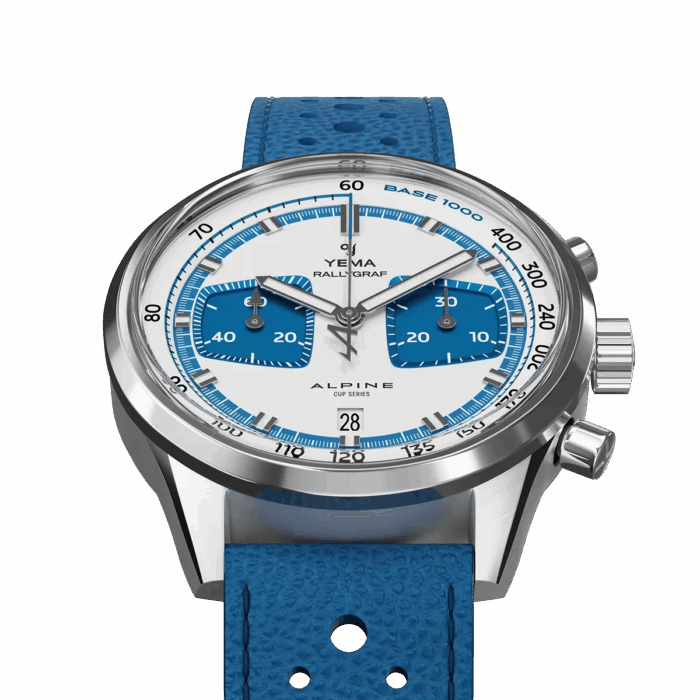 Montre Yema Rallygraf Alpine Cup Series Limited Chrono Auto Cadran Bleu Bracelet Cuir 41MM