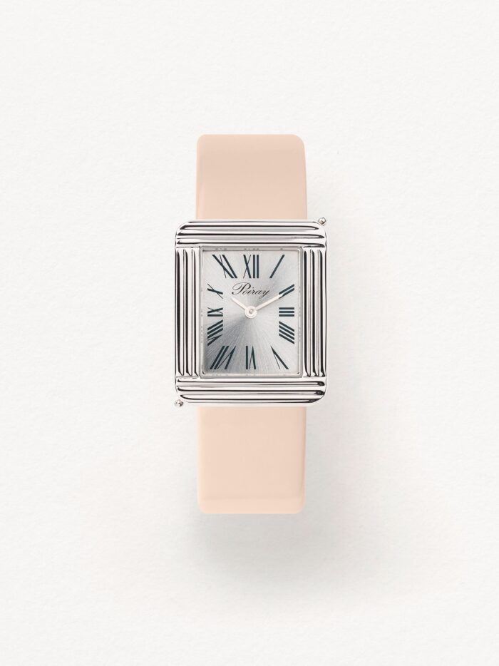 Montre Poiray Ma Première Grand Modèle Cadran Argenté Bracelet Cuir