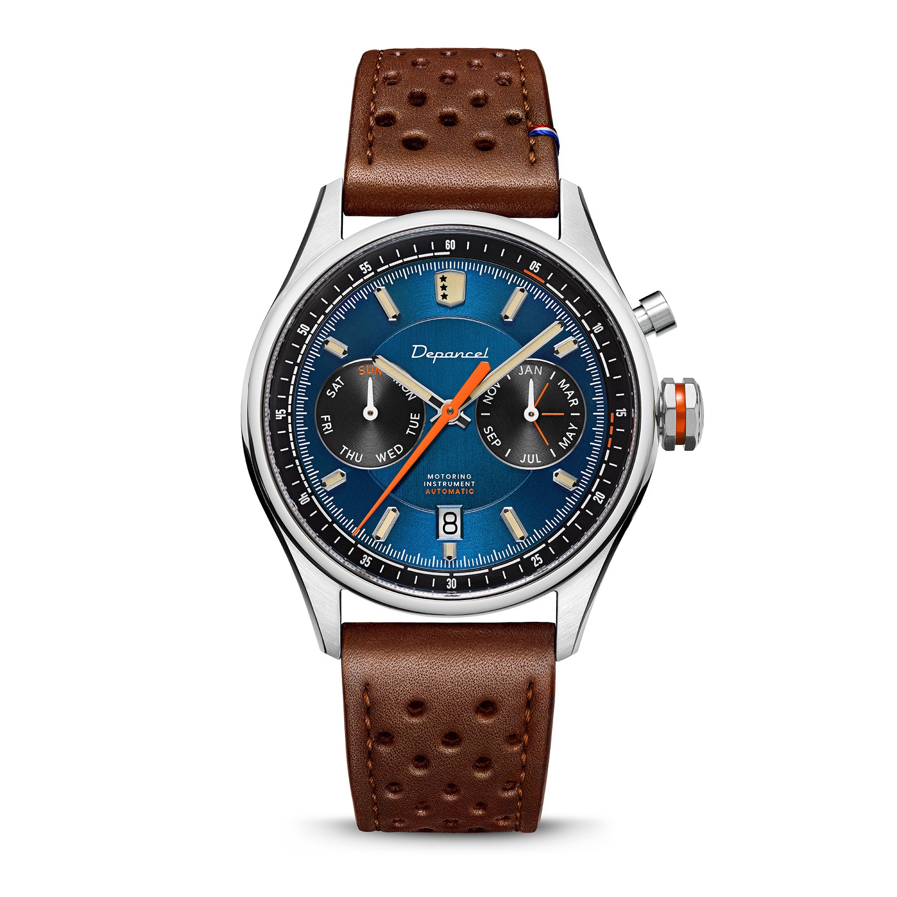 Montre Depancel Autosport Blue Auto Cadran Bleu Bracelet Cuir 39MM