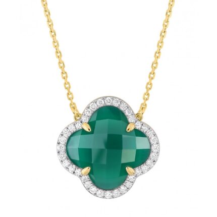 Collier Morganne Bello Victoria Grand Modèle Agate Verte et Diamants Or Jaune