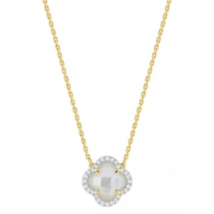 Collier Morganne Bello Victoria Mini Nacre Blanche et Diamants Or Jaune