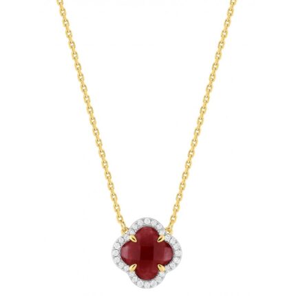 Collier Morganne Bello Victoria Mini Quartz Rouge et Diamants Or Jaune