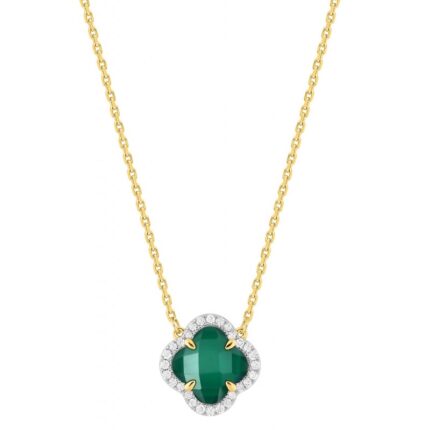Collier Morganne Bello Victoria Mini Agate Verte et Diamants Or Jaune