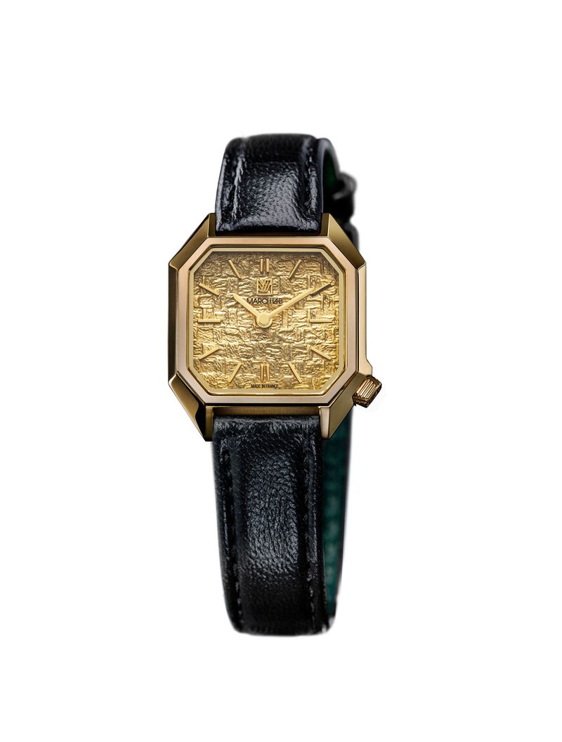 Montre MARCH LA.B Lady Mansart Tweed Gold Quartz Cadran Doré Bracelet Cuir Montre MARCH LA.B Lady Mansart Tweed Gold Quartz Cadran Doré Bracelet Cuir