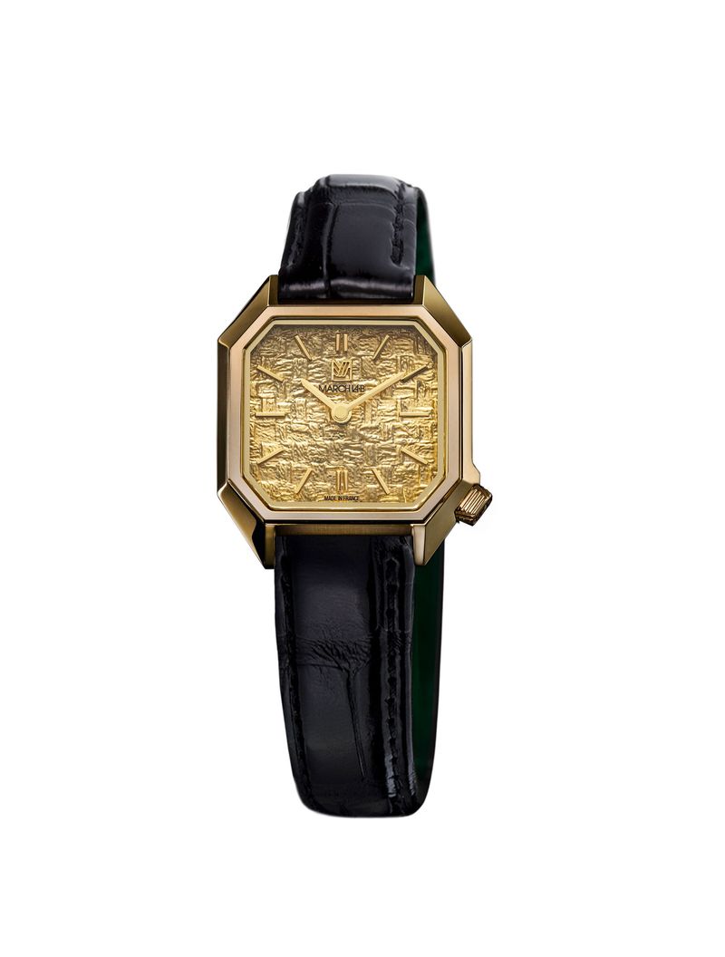Montre MARCH LA.B Lady Mansart Tweed Gold Quartz Cadran Doré Bracelet Cuir Montre MARCH LA.B Lady Mansart Tweed Gold Quartz Cadran Doré Bracelet Cuir
