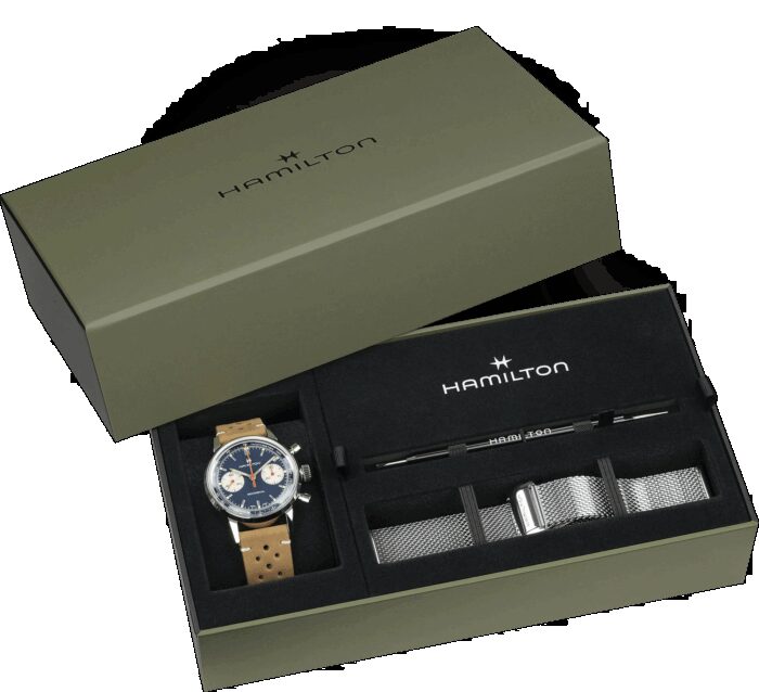 Montre Hamilton American Classic Intra-Matic Chronographe H Cadran Bleu Bracelet Cuir 40mm – Image 2