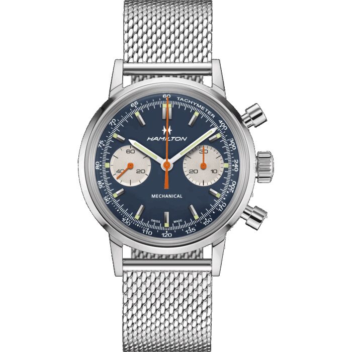 Montre Hamilton American Classic Intra-Matic Chronographe H Cadran Bleu Bracelet Cuir 40mm – Image 3