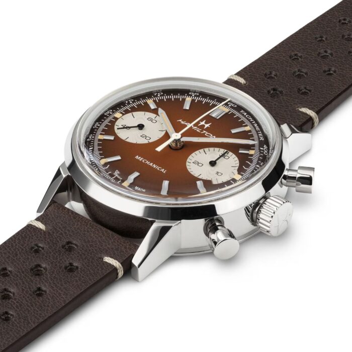 Montre Hamilton American Classic Intra-Matic Chronographe H Cadran Brun Bracelet Cuir 40mm – Image 4
