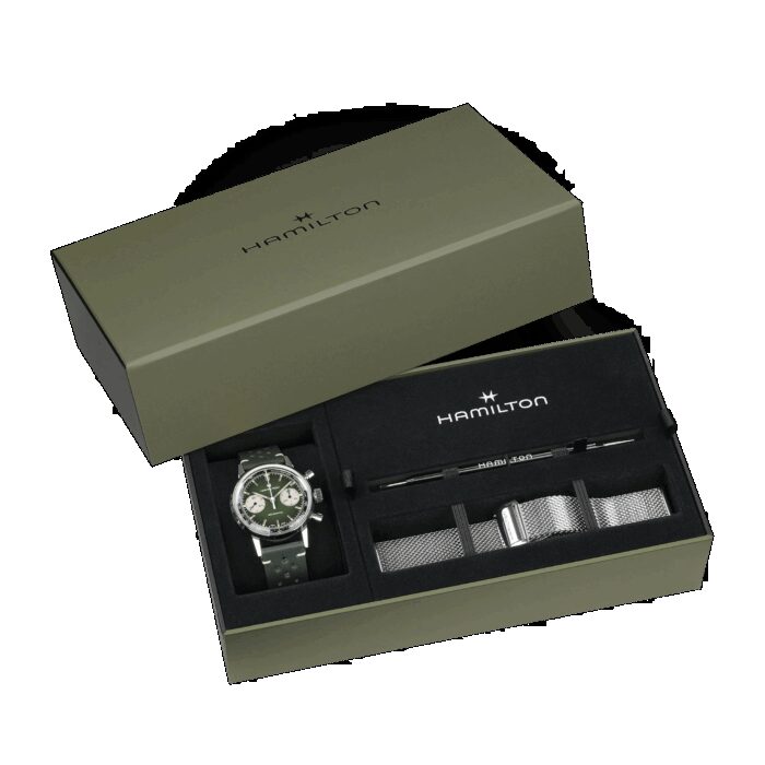 Montre Hamilton American Classic Intra-Matic Chronographe H Cadran Vert Bracelet Cuir 40mm – Image 2