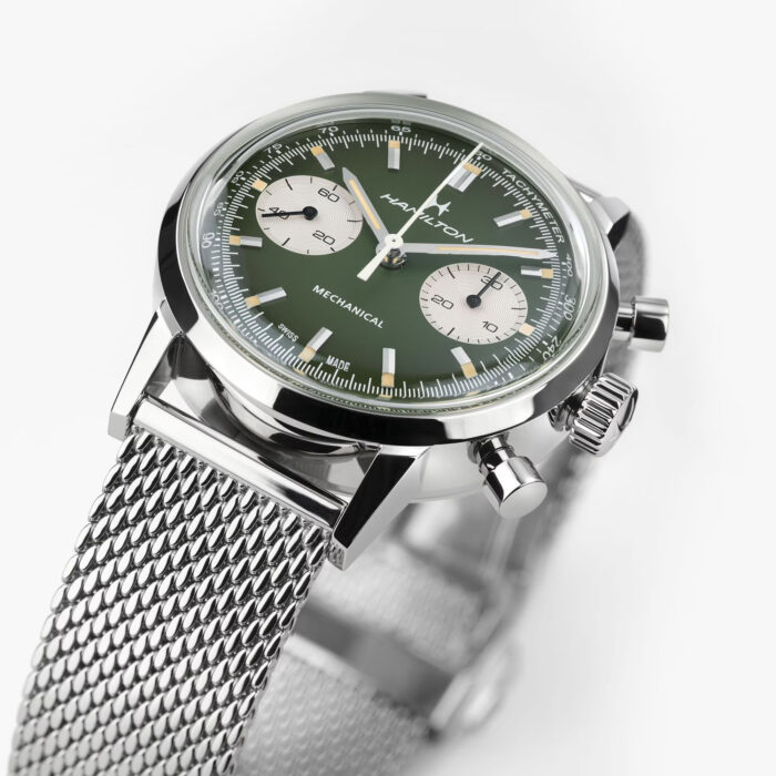 Montre Hamilton American Classic Intra-Matic Chronographe H Cadran Vert Bracelet Cuir 40mm – Image 9