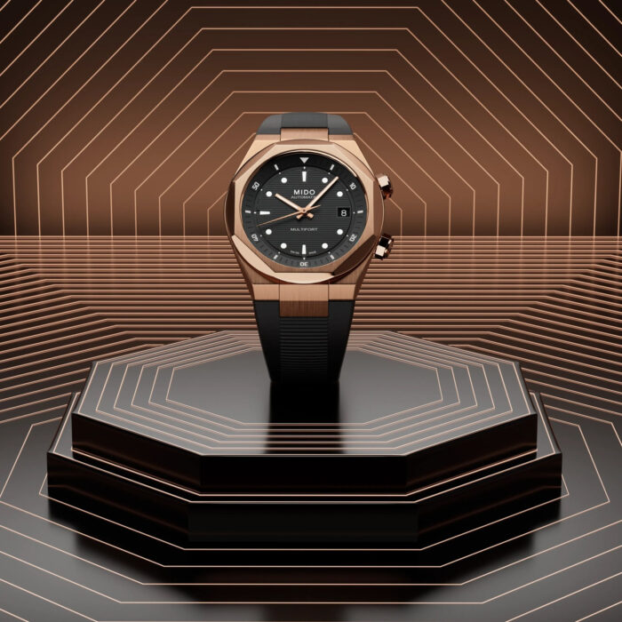 Montre Mido Multifort 8 Two Crowns Cadran Noir Bracelet Caoutchouc – Image 5