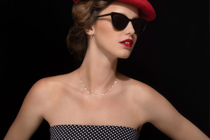 Collier La Brune & La Blonde Polka 11 Nacre Blanche Or Rose 42cm – Image 3