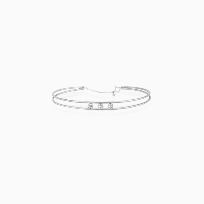 Bracelet Double Jonc La Brune & La Blonde Hula Hoop 3 Diamants Or Jaune – Image 2