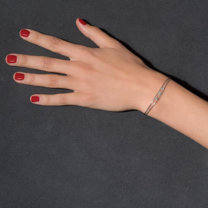 Bracelet Double Jonc La Brune & La Blonde Hula Hoop 3 Diamants Or Jaune – Image 3