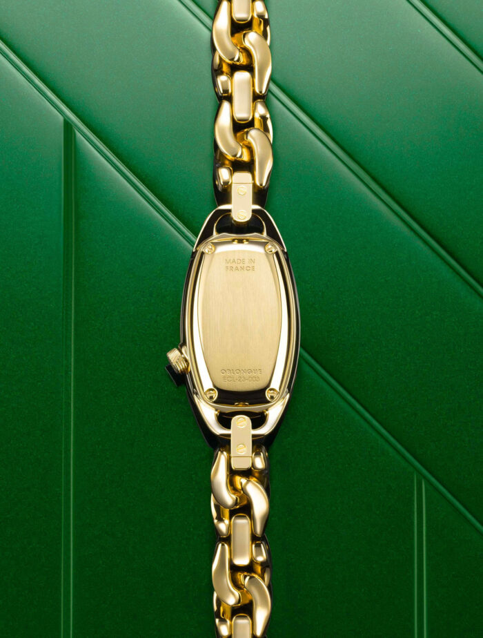 Montre March LA.B Oblongue Drapée Gold 20 mm Bracelet Chevreau Noir – Image 2