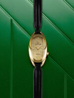 Montre March LA.B Oblongue Drapée Gold 20 mm Bracelet Chevreau Noir