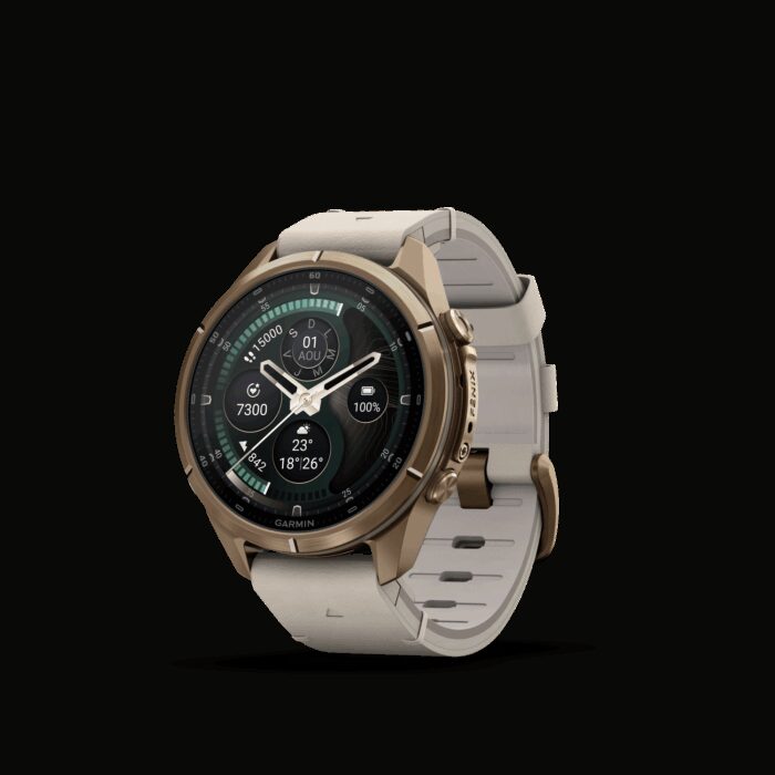 Montre Garmin Fenix 9 Pro inReach 43 mm Titane doré Cuir – Image 2