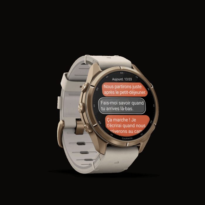 Montre Garmin Fenix 9 Pro inReach 43 mm Titane doré Cuir – Image 11