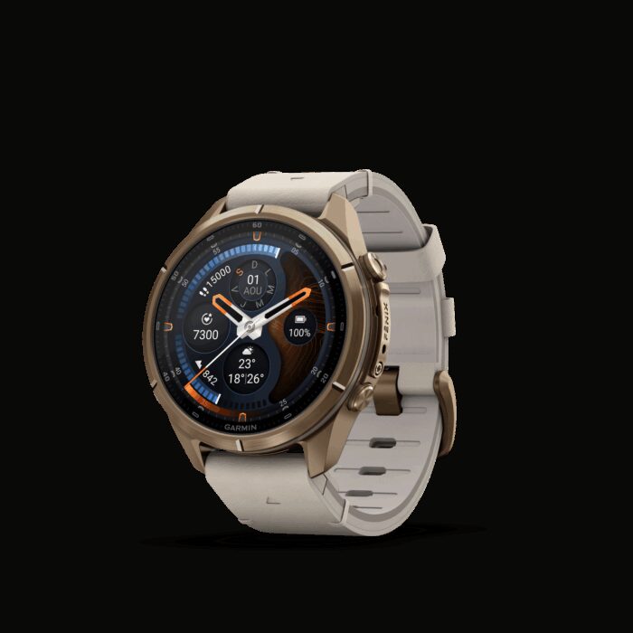 Montre Garmin Fenix 9 Pro inReach 43 mm Titane doré Cuir – Image 3