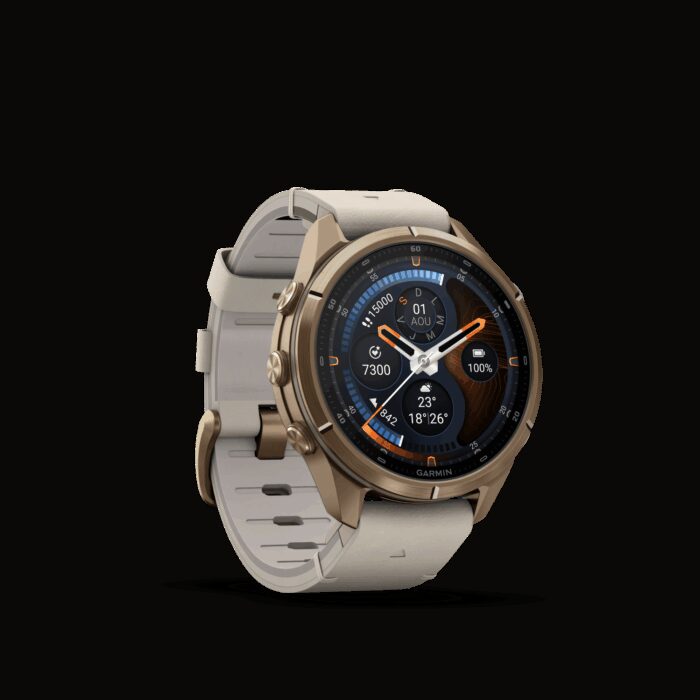 Montre Garmin Fenix 9 Pro inReach 43 mm Titane doré Cuir – Image 10