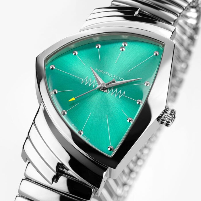 Montre Hamilton Ventura Quartz 32 mm x 50 mm Cadran Turquoise Bracelet Acier – Image 2