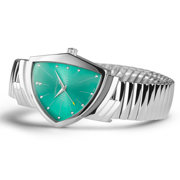 Montre Hamilton Ventura Quartz 32 mm x 50 mm Cadran Turquoise Bracelet Acier – Image 3